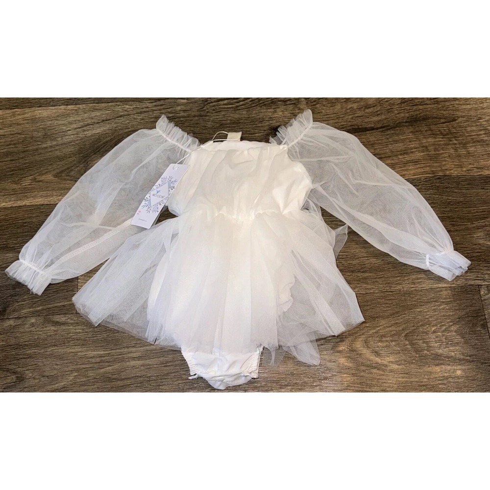 ODASDO Bodysuit Tutu Dress Long Sleeve White Birthday Costume Dance 18-24 Month